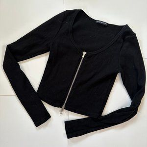 Brandy Melville Black Zip Crop Top